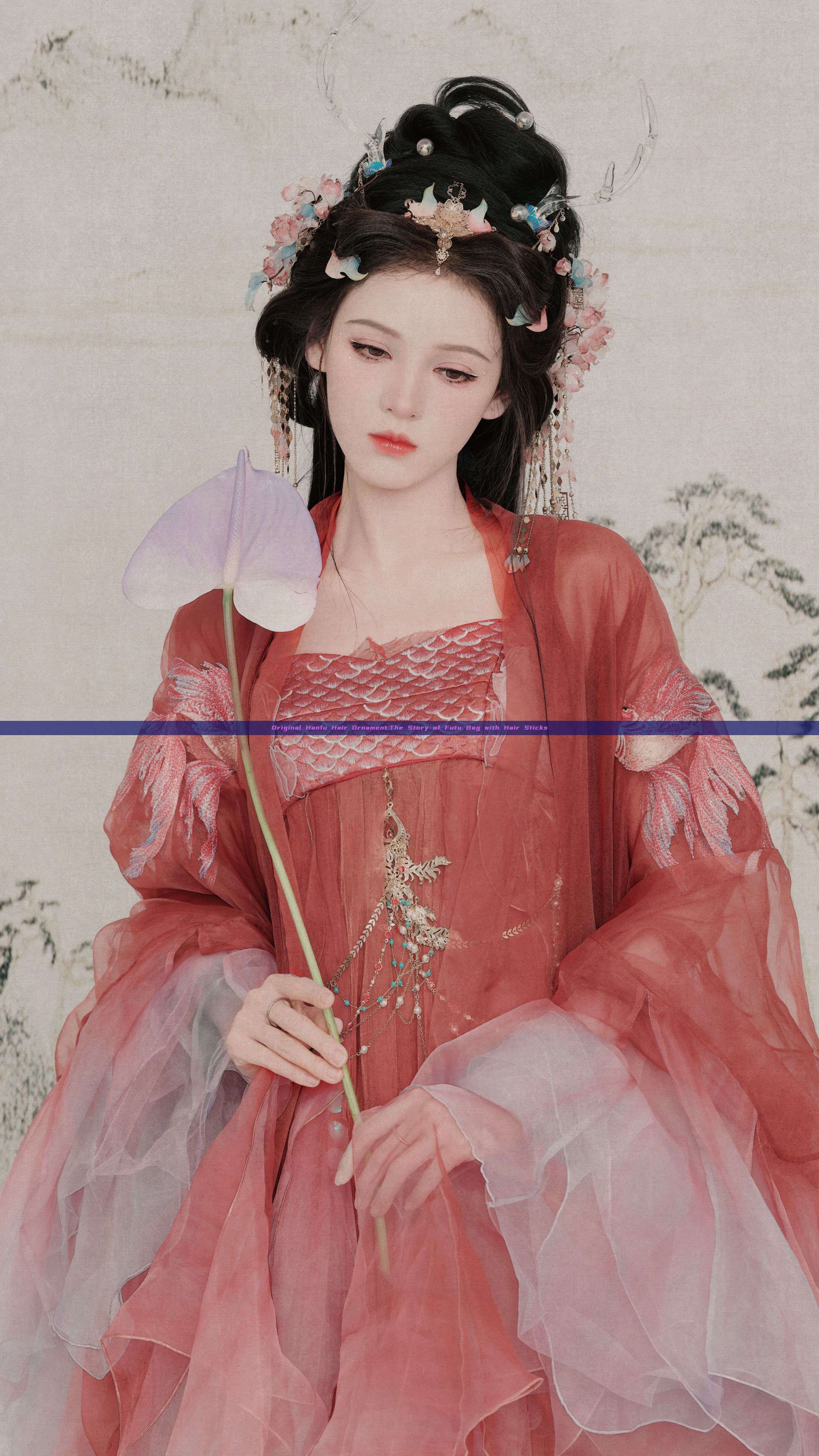 Original Hanfu Hair Ornament:The Story of Futu Bag with Hair Sticks Original Hanfu Hair Ornament:The Story of Futu Bag with Hair Sticks