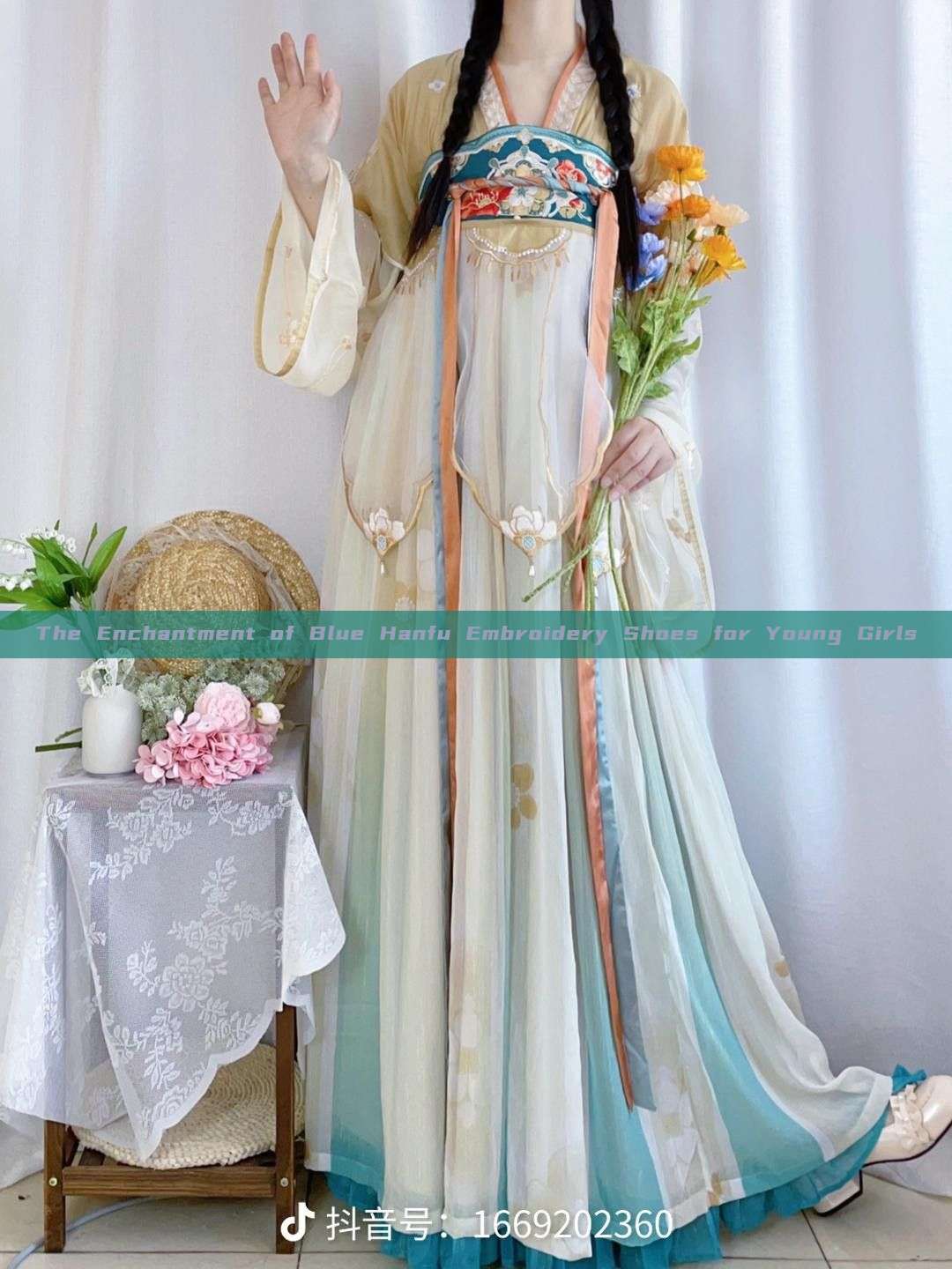 The Enchantment of Blue Hanfu Embroidery Shoes for Young Girls The Enchantment of Blue Hanfu Embroidery Shoes for Young Girls