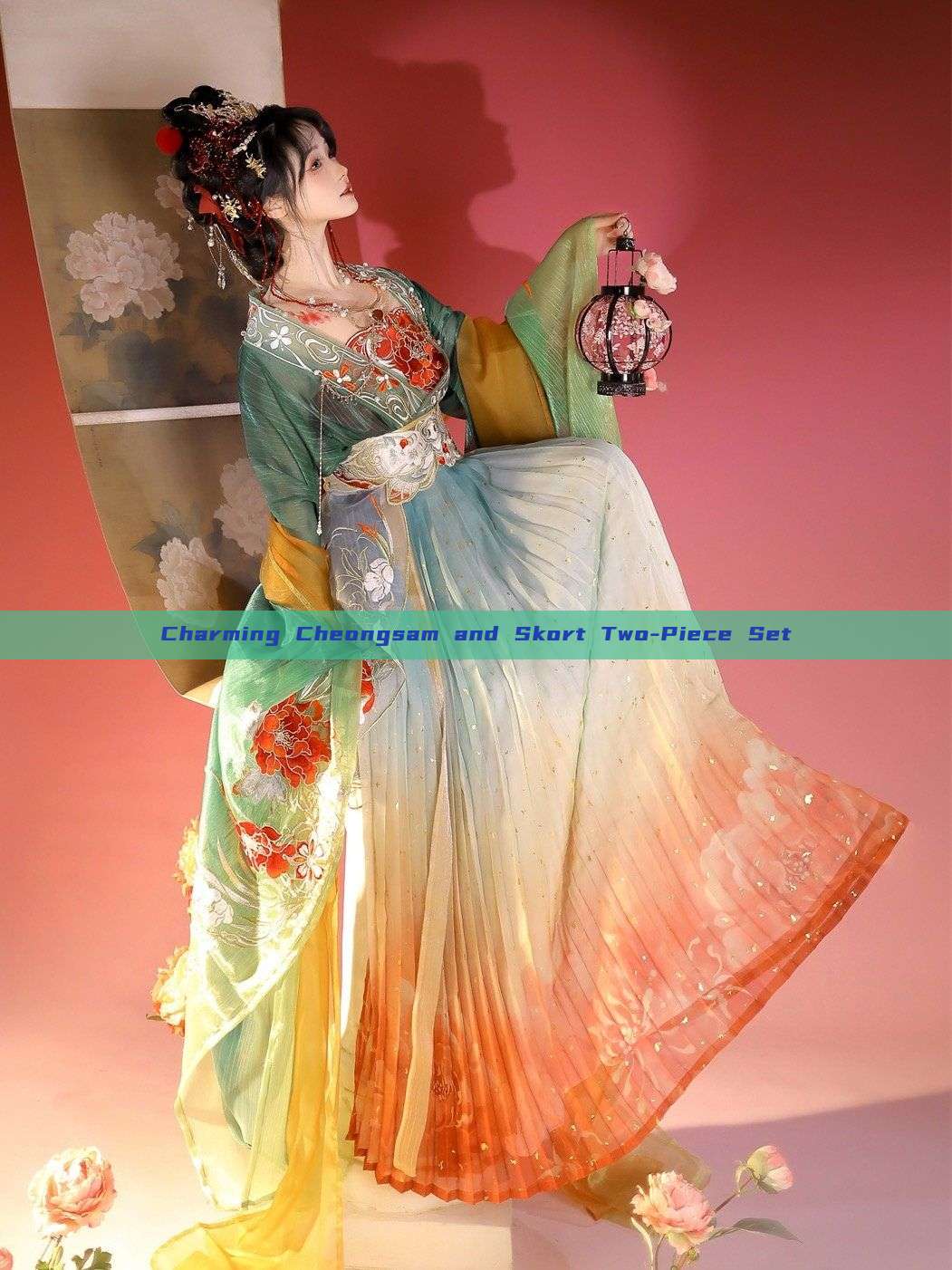 Charming Cheongsam and Skort Two-Piece Set Charming Cheongsam and Skort Two-Piece Set
