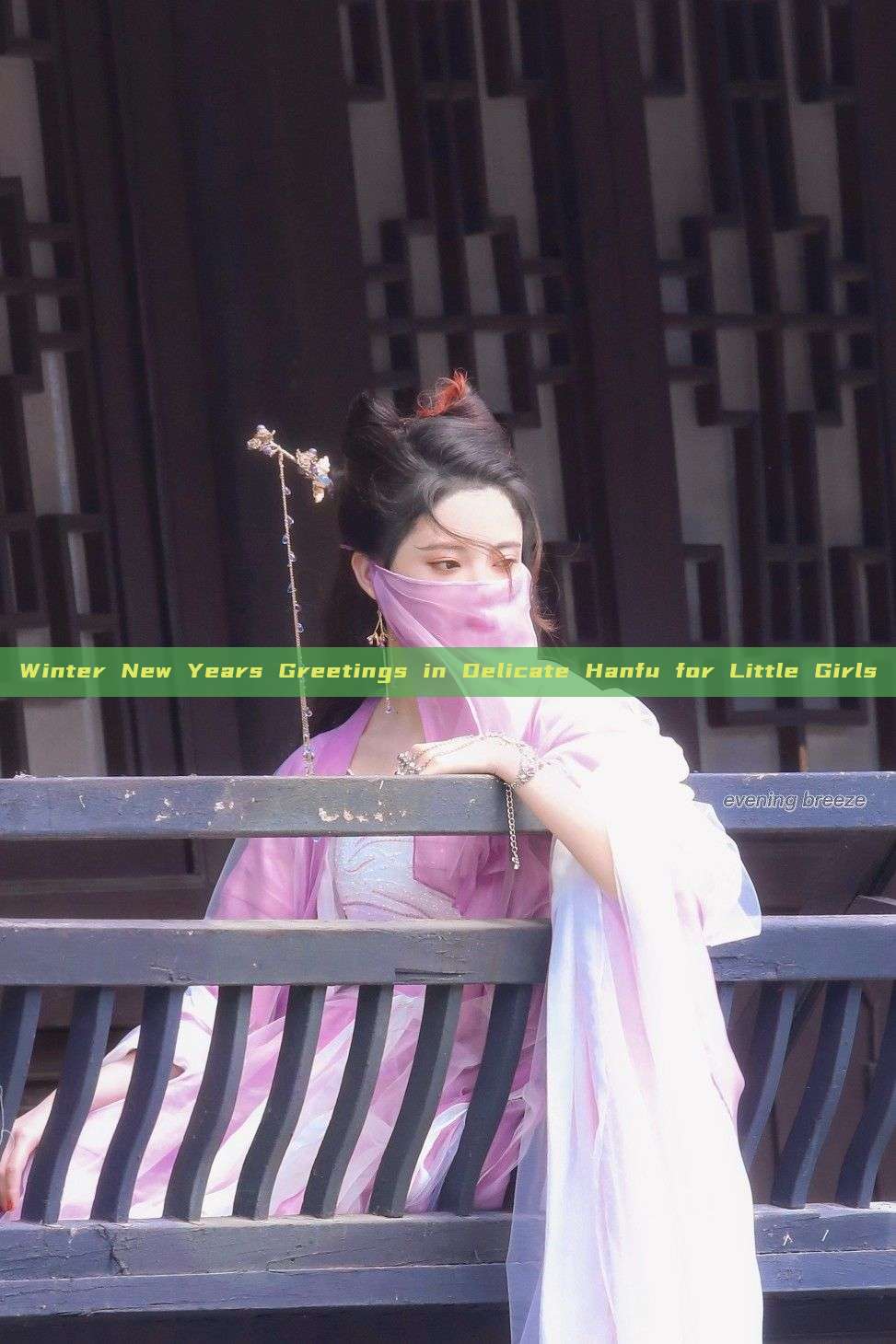 Winter New Years Greetings in Delicate Hanfu for Little Girls
