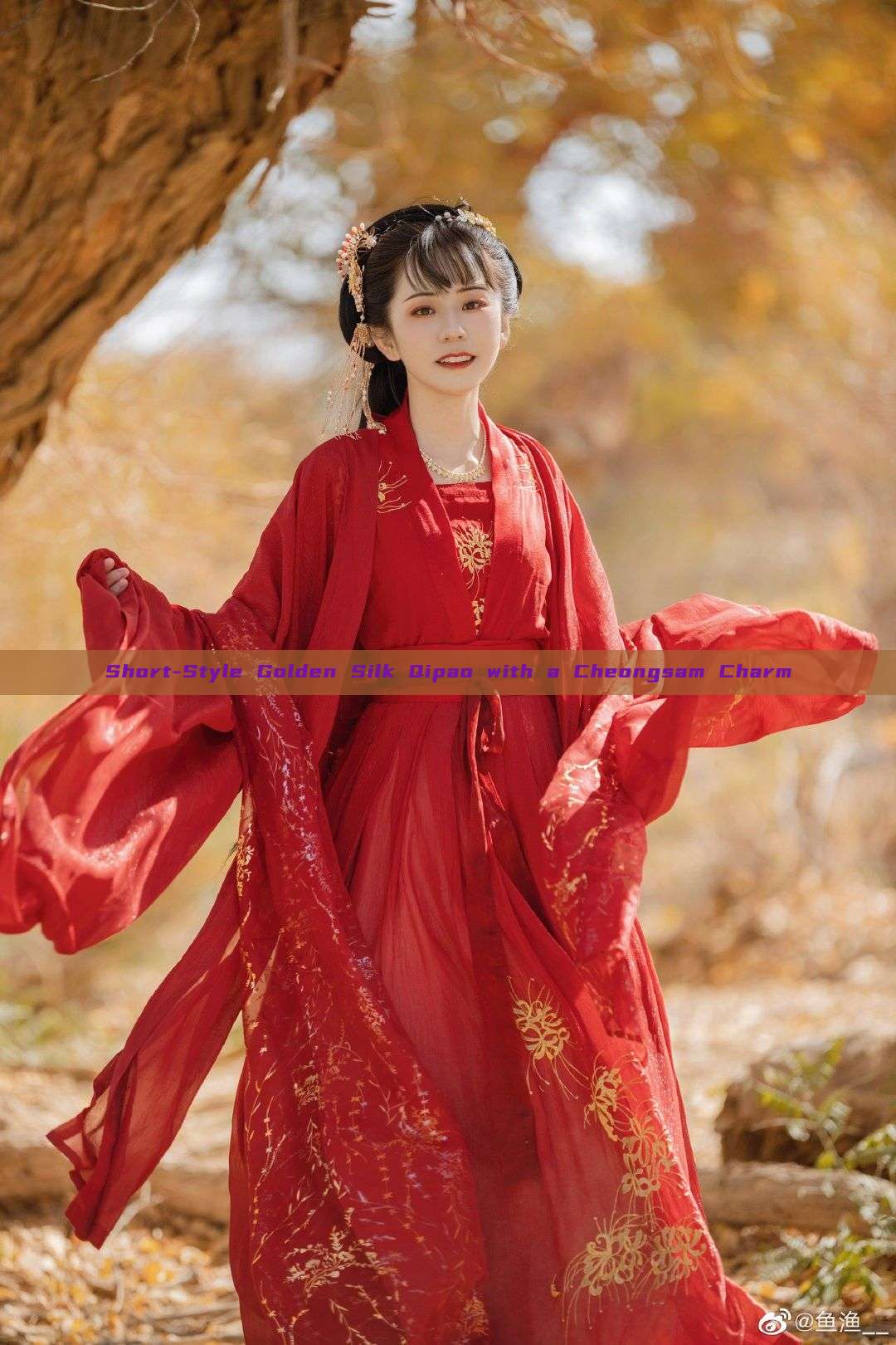 Short-Style Golden Silk Qipao with a Cheongsam Charm Short-Style Golden Silk Qipao with a Cheongsam Charm