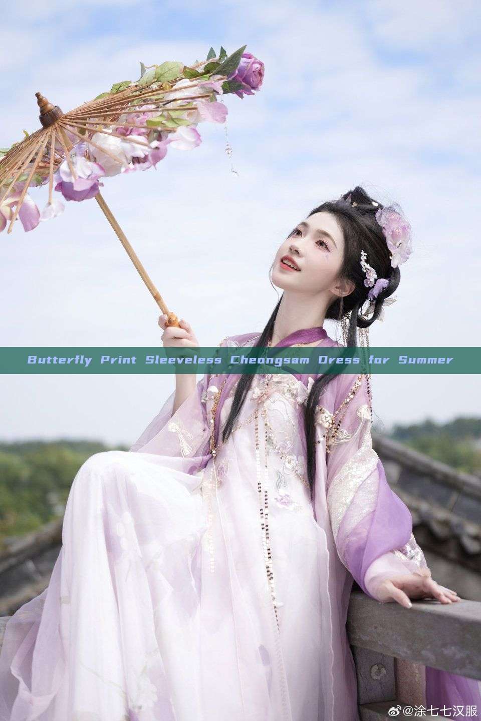 Butterfly Print Sleeveless Cheongsam Dress for Summer Butterfly Print Sleeveless Cheongsam Dress for Summer