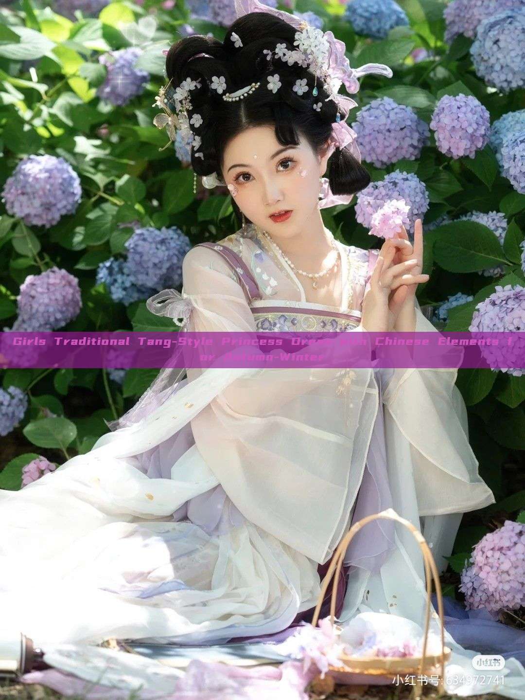 Girls Traditional Tang-Style Princess Dress with Chinese Elements for Autumn-Winter